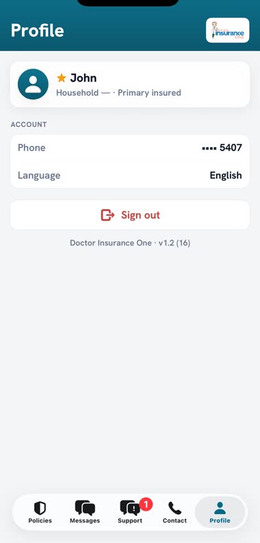 Your account, language and sign out